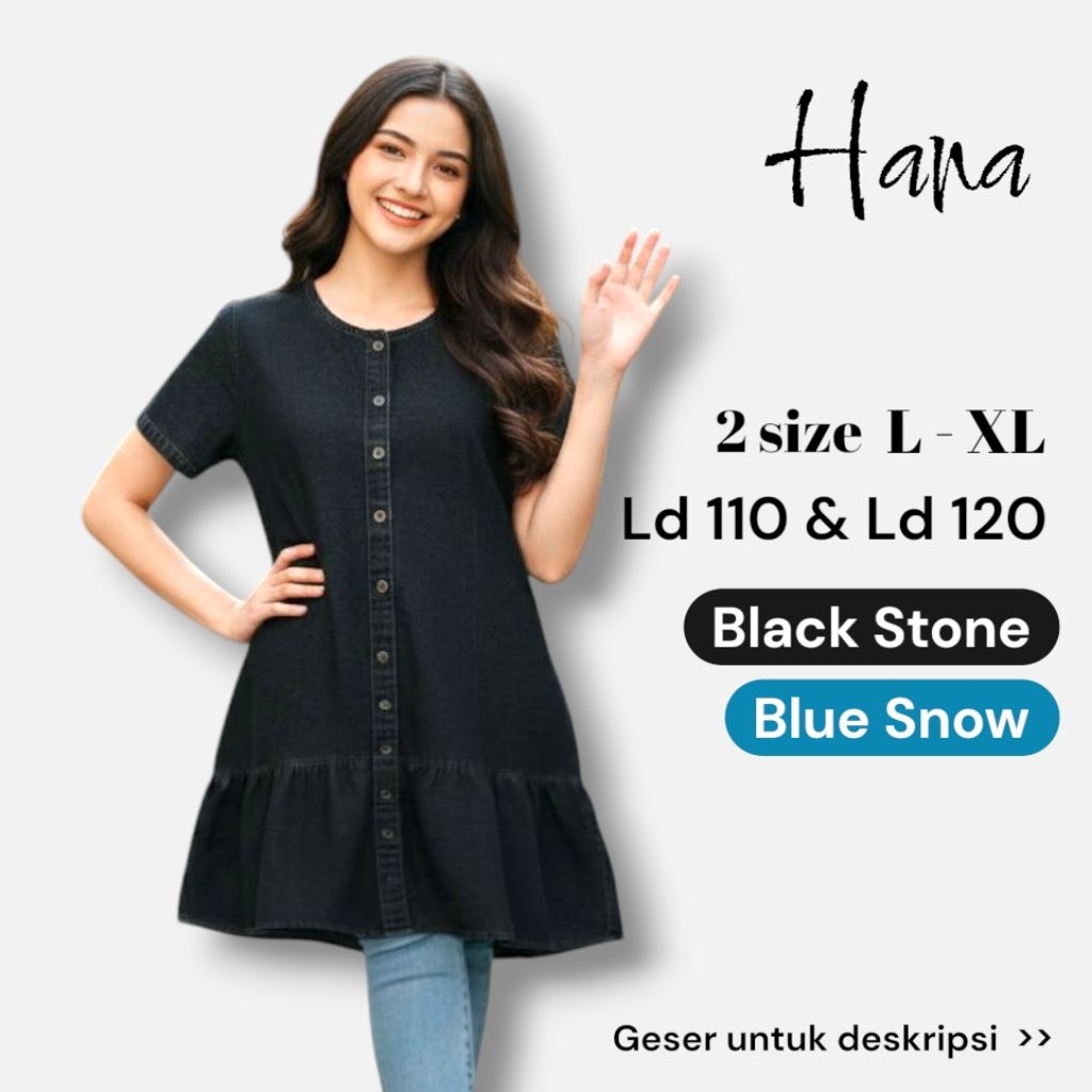 Dress Jeans L & XL Baju Jeans Wanita Bahan Soft Denim Atasan Wanita Baju Jeans Wanita Kemeja Jeans W