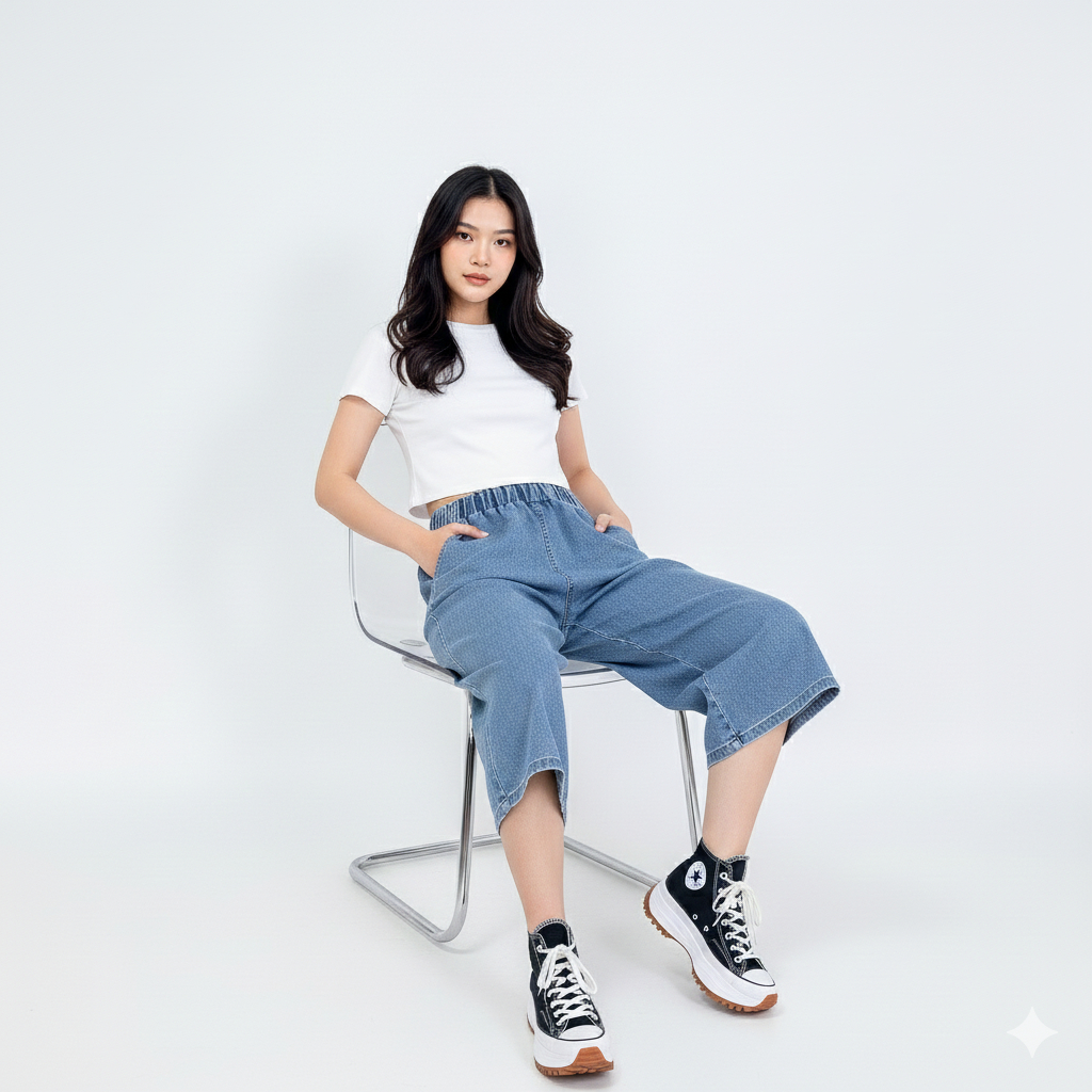 Celana Wanita Soft Denim Cropped Highwaist Casual Panjang 73cm All Size Lezahrasignature Siena Cropp