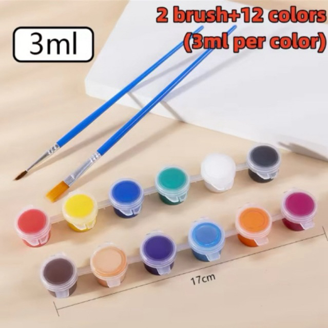 Cat Akrilik 12 warna + kuas / Cat Air Set 12 Warna dengan Kuas Gratis