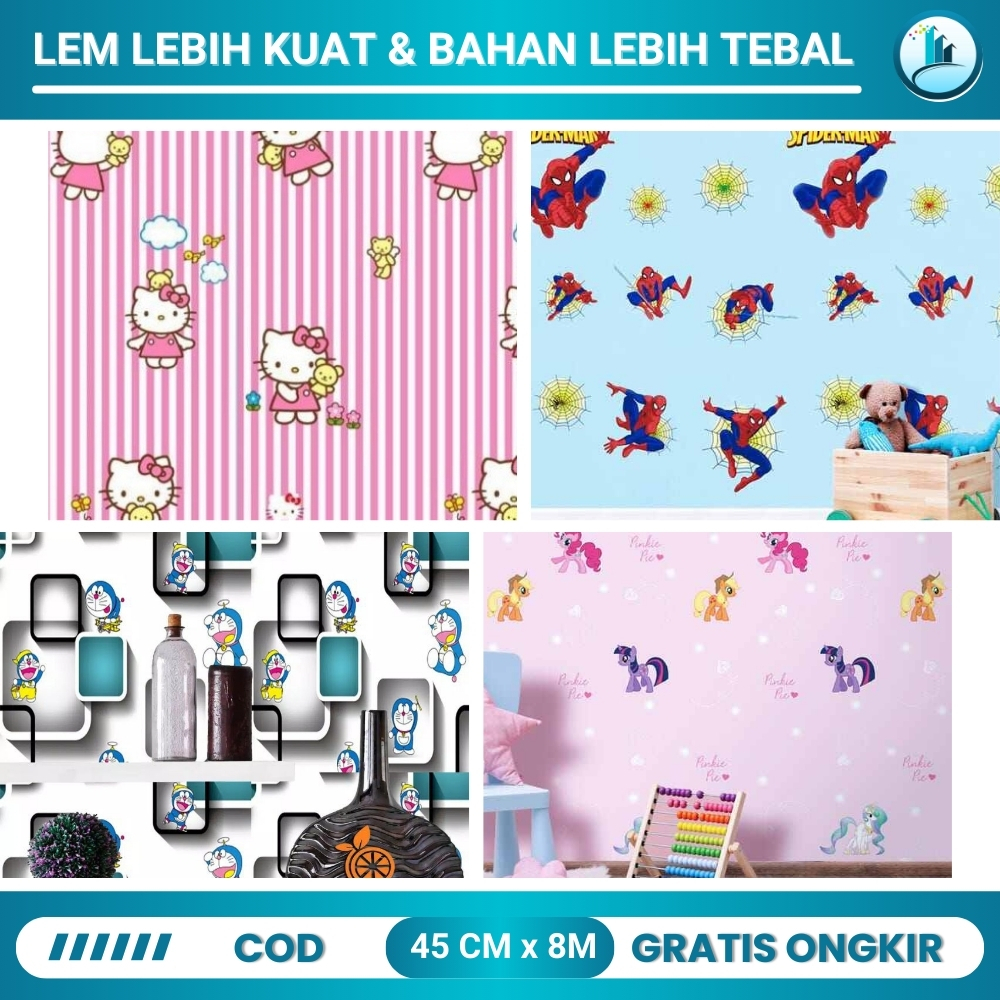 Walpeper Dinding Kamar Wallpaper Sticker Dinding Ruang Tamu Aesthetic Warna Biru Karakter Spiderman