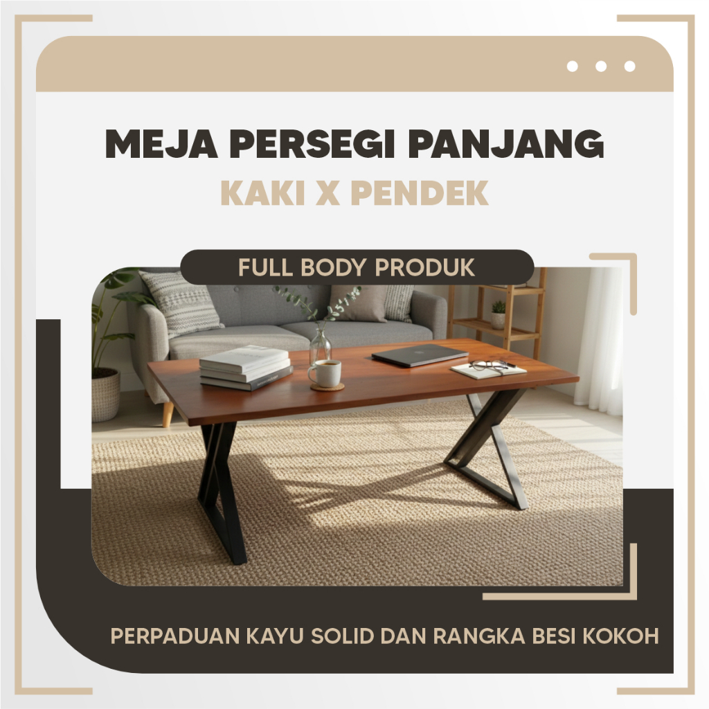 MEJA RAKIT - MEJA KAYU PORTABLE KAKI BESI X PENDEK 40 CM