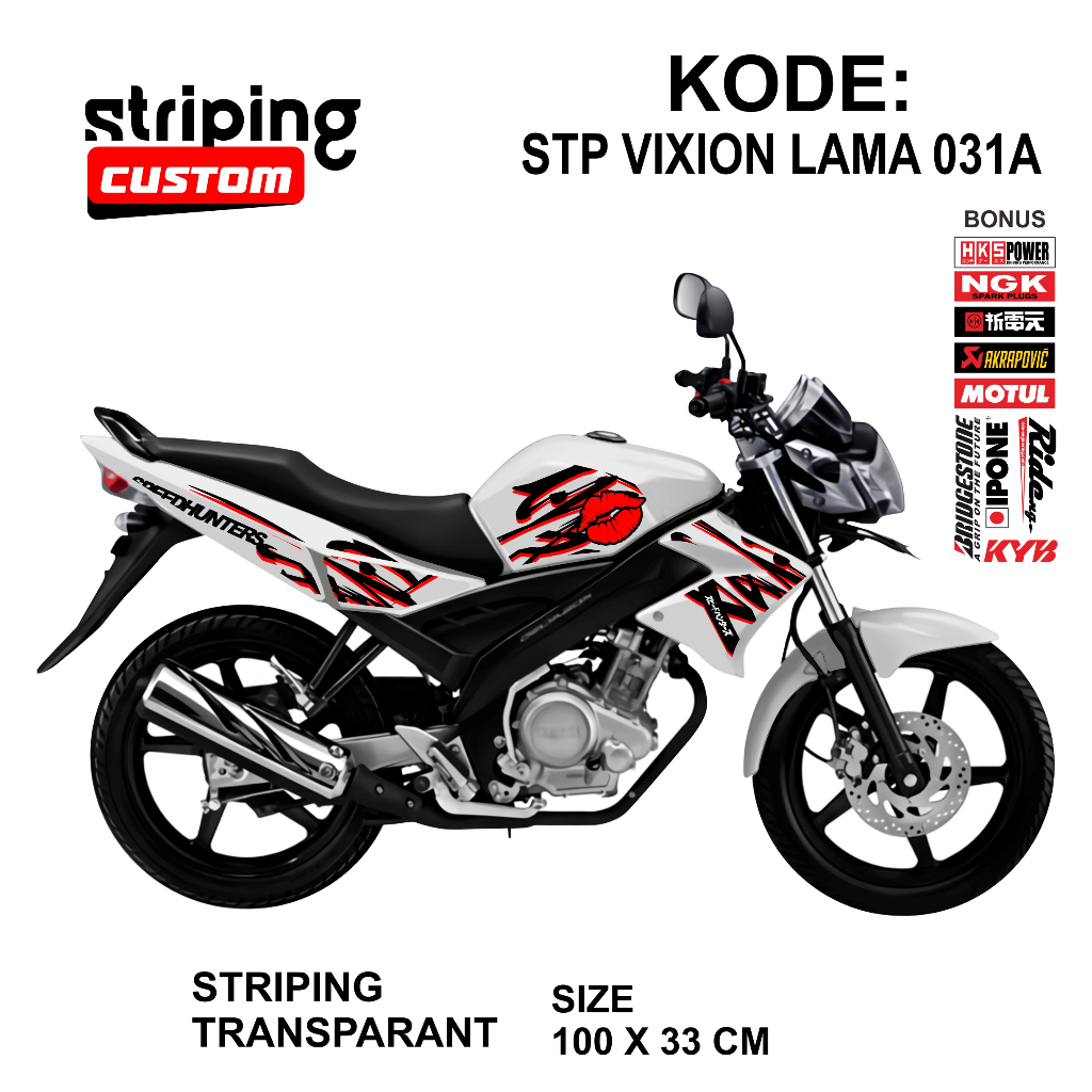 Striping Transparant Vixion Variasi Kanji / Str UV Vixion Old 2008 - 2012 / Stiker Vixion Grafis Ori