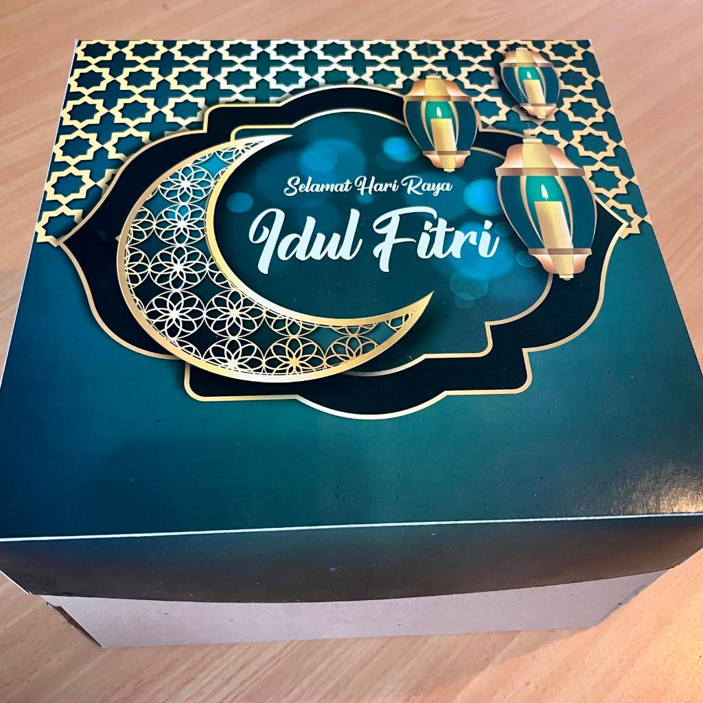 5 Pcs Dus Kue Warna Biru Motif Hari Raya Edisi Lebaran Ukuran25x25x10