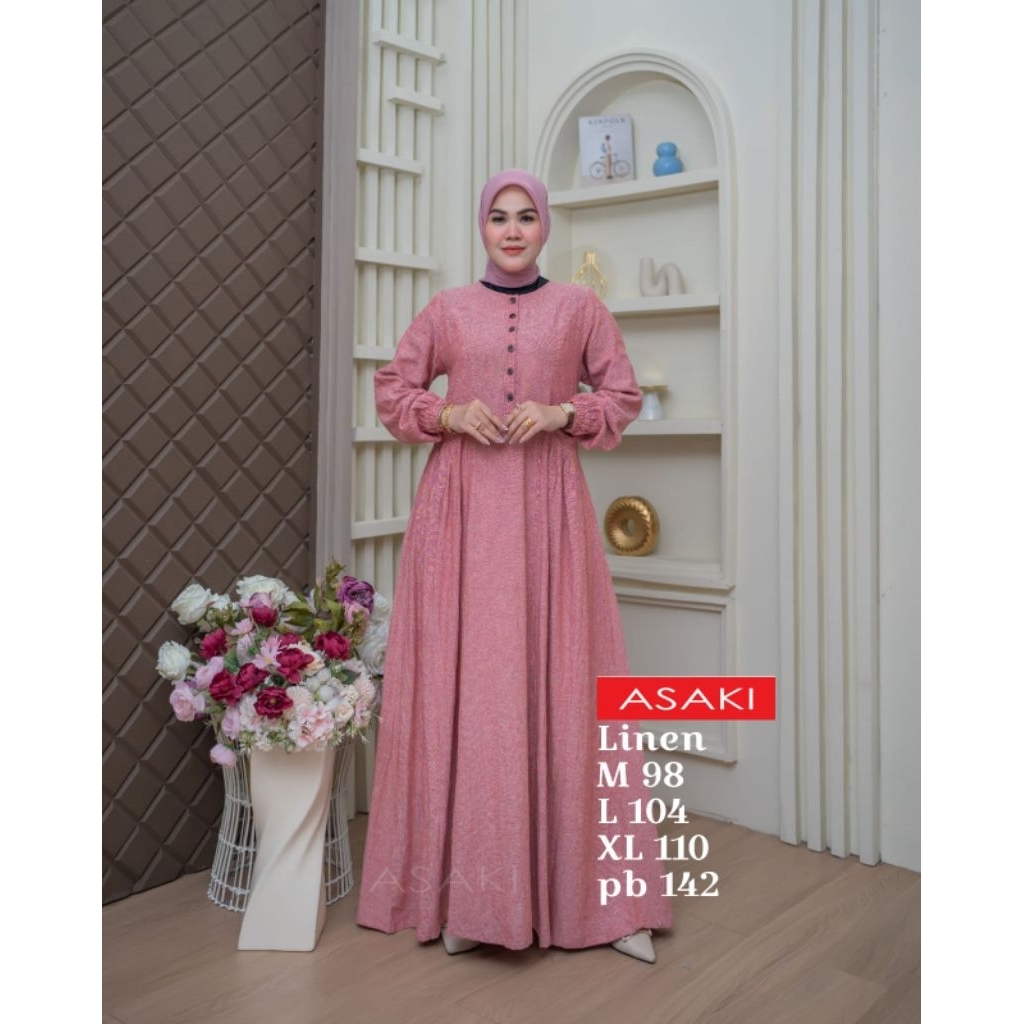 Gamis Asaki Dress Wanita Muslim Dewasa Bahan Linen