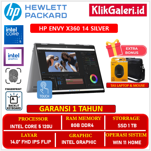 Flash Sale Laptop HP Envy X360 14 Touchscreen Intel Core 5 120U 1TB SSD FHD IPS Backlit FP Ori