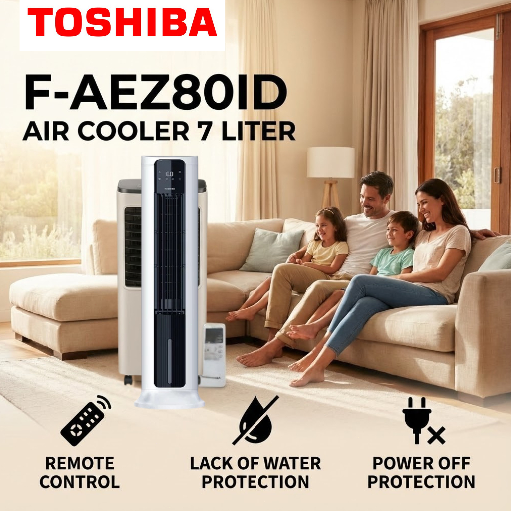 Toshiba | Air cooler 7L Tower fan | Pendingin Portable otomatis remote control