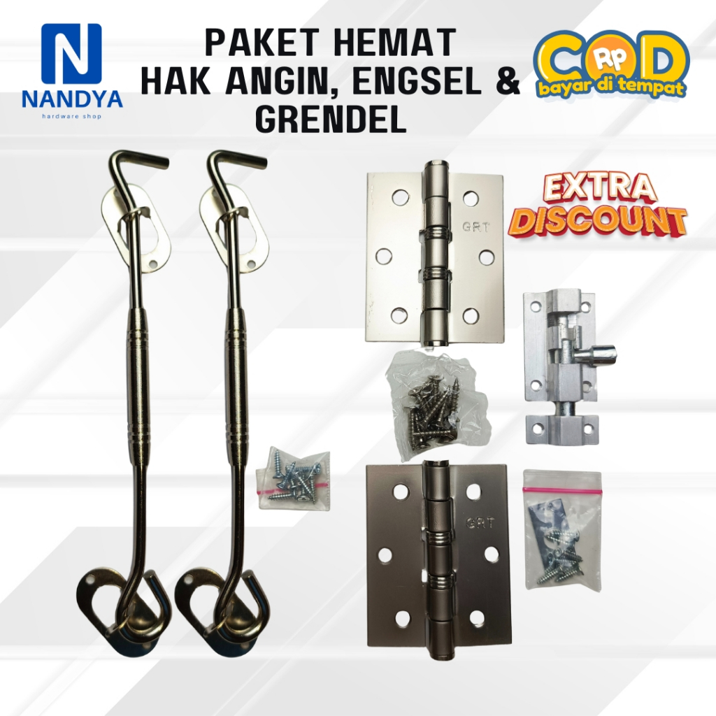 Paket Hemat Set Jendela Hak Angin Kuat Tahan Lama Engsel Tebal Grendel Alumunium Sekrup Lengkap
