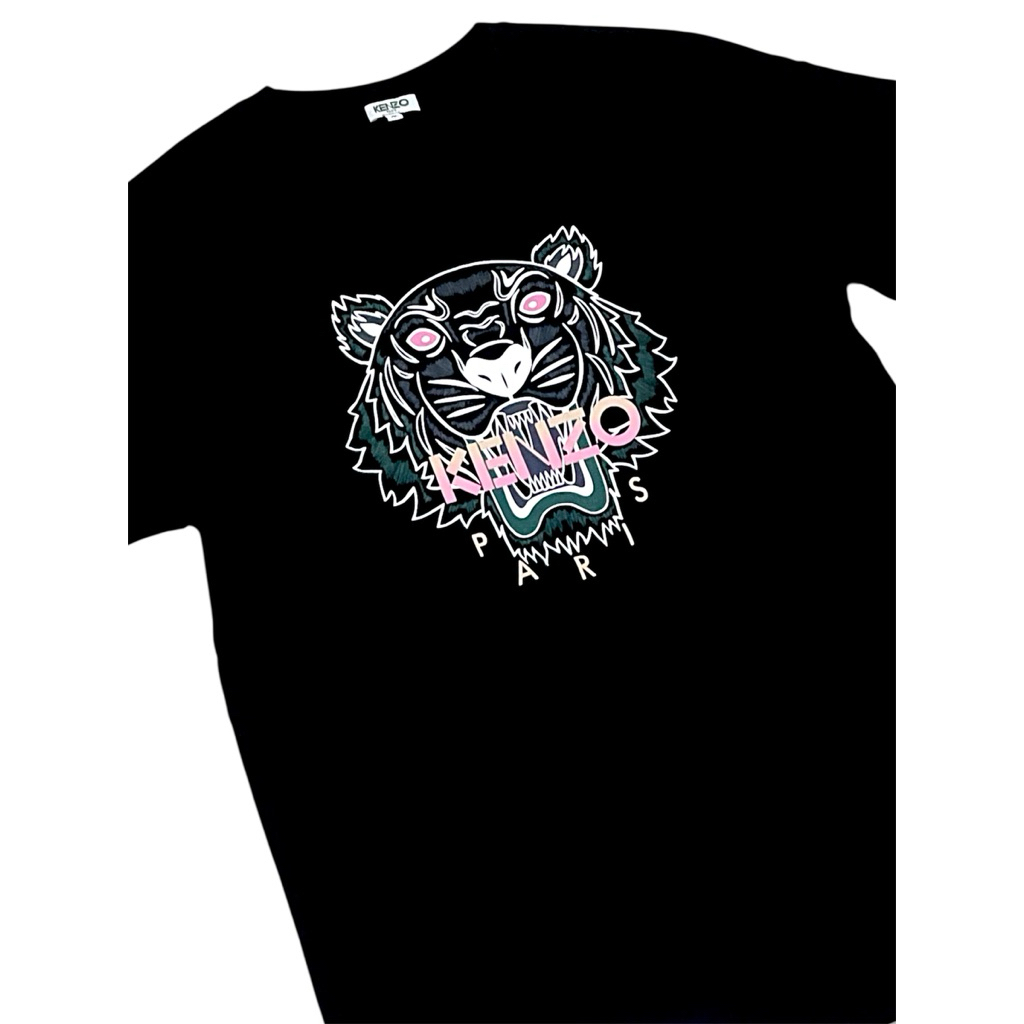 Kenzo Tiger Black T Shirt Pink Logo (L) (XL)