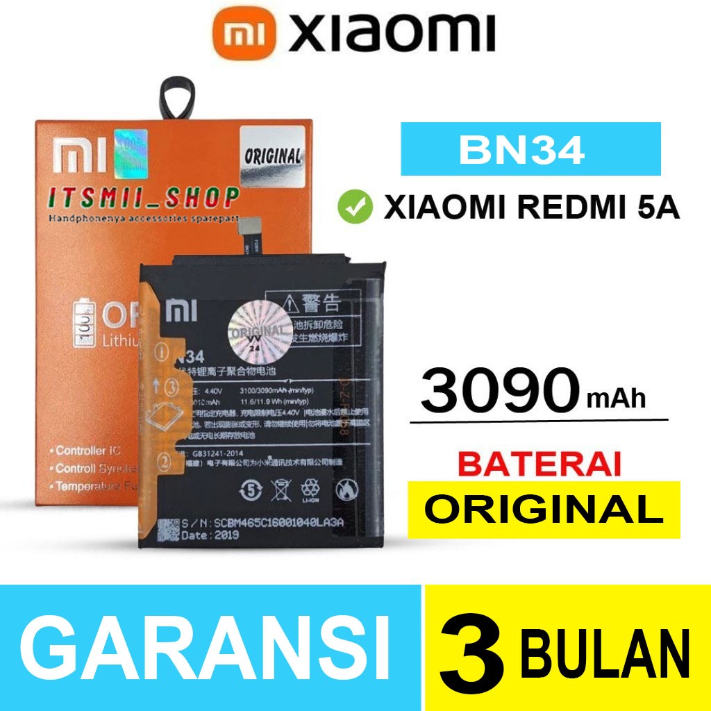 BATERAI BATRE XIAOMI REDMI 5A BN34 ORIGINAL