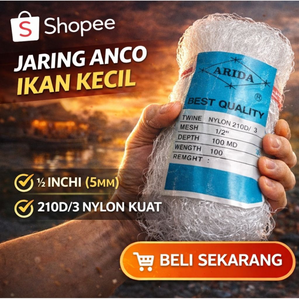Jaring Bahan Anco/Jala Nilon ½ Inchi D3 – Jaring Arida untuk Ikan Kecil