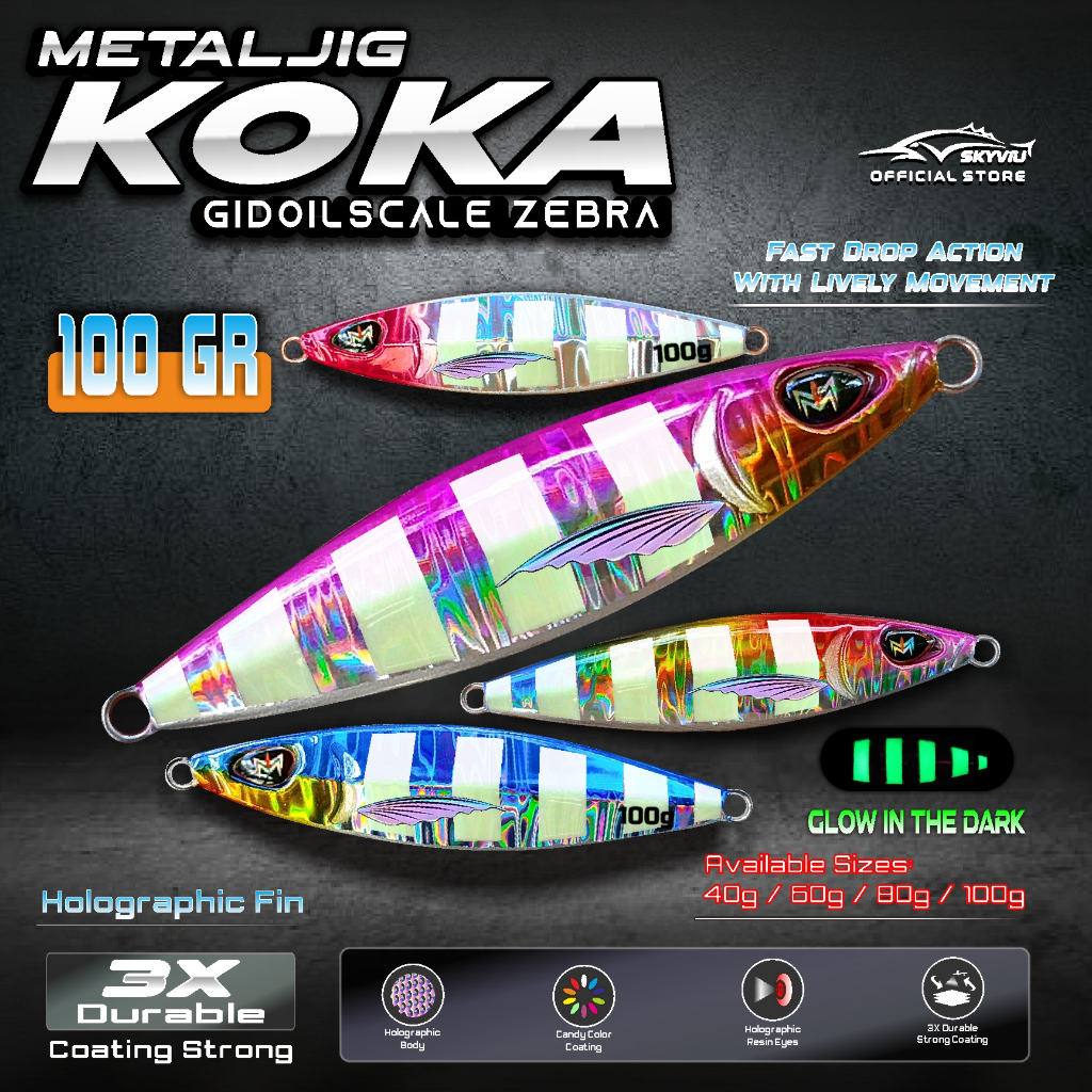 Umpan Metal Jig 100 Gram SKYVIU KOKA Hologram Minyak GID Zebra UV 100g Umpan Pancing Laut Dalam 100g