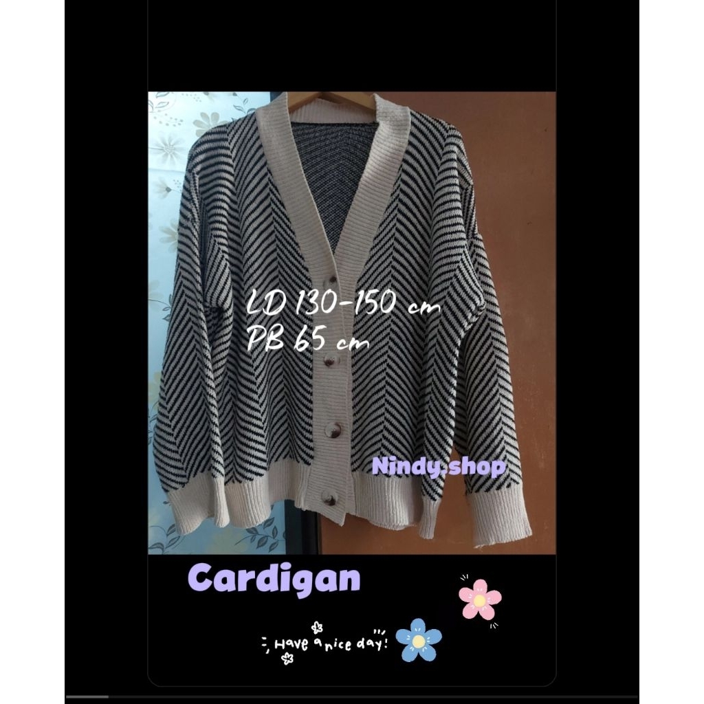 PL Cardigan Wanita Rajut Motif Garis Elegan Jumbo