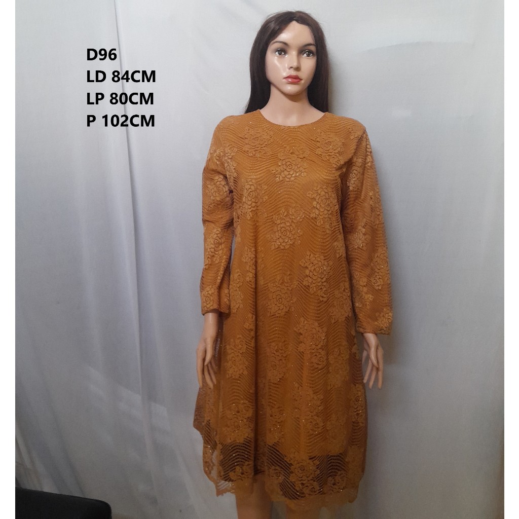 Dress Kebaya Modern Brokat D96 - Dress Pesta Mewah Mustard Gold
