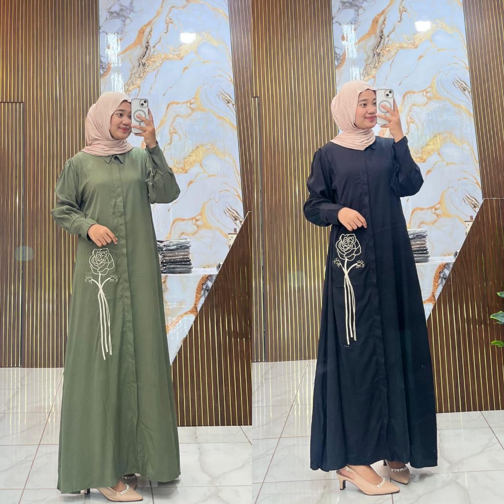 Dress Wanita Kekinian Dress Bordir Bunga Mewah RayonTwill