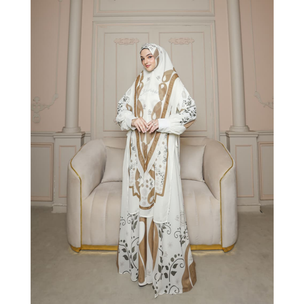 Gamis Syari Motif Printing Rok 6 Meter Set Khimar Ceruty Premium Busui Aurelia