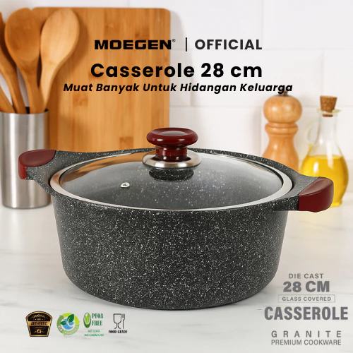 MOEGEN Germany Casserole / Stock Pot 28cm Granite Series – Panci Granit Anti Lengket 28 cm dengan Tu