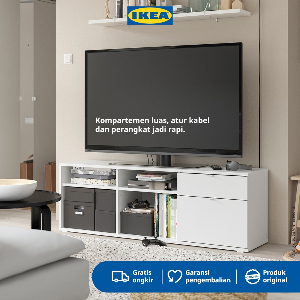 IKEA VIHALS Meja TV Dengan Laci Kuat Minimalis Putih 146x37x50 cm