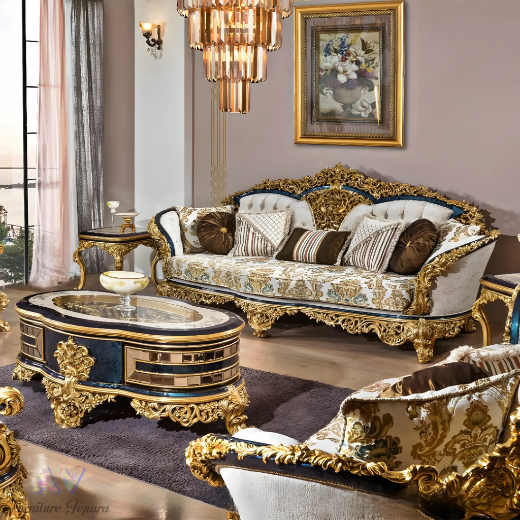Sofa Ruang tamu Mewah Dan Elegan 3211+3Meja/Sofa Ruang Tamu Mewah Terbaru Klasik gayah eropa