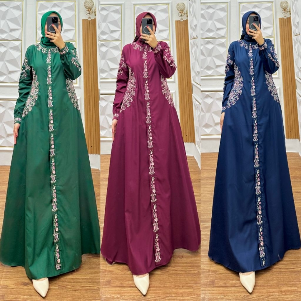 Gamis Bordir Katun Toyobo Fodu dengan Ukuran hingga Jumbo LD120 untuk Wanita Muslim