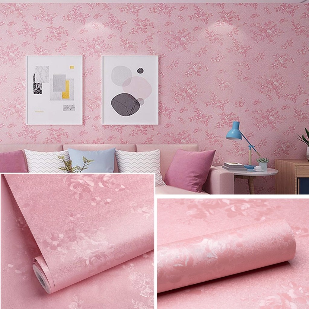 Wallpaper Dinding Pink Rose Flower  Wallpaper Tembok Ruang Tamu & Kamar Tidur