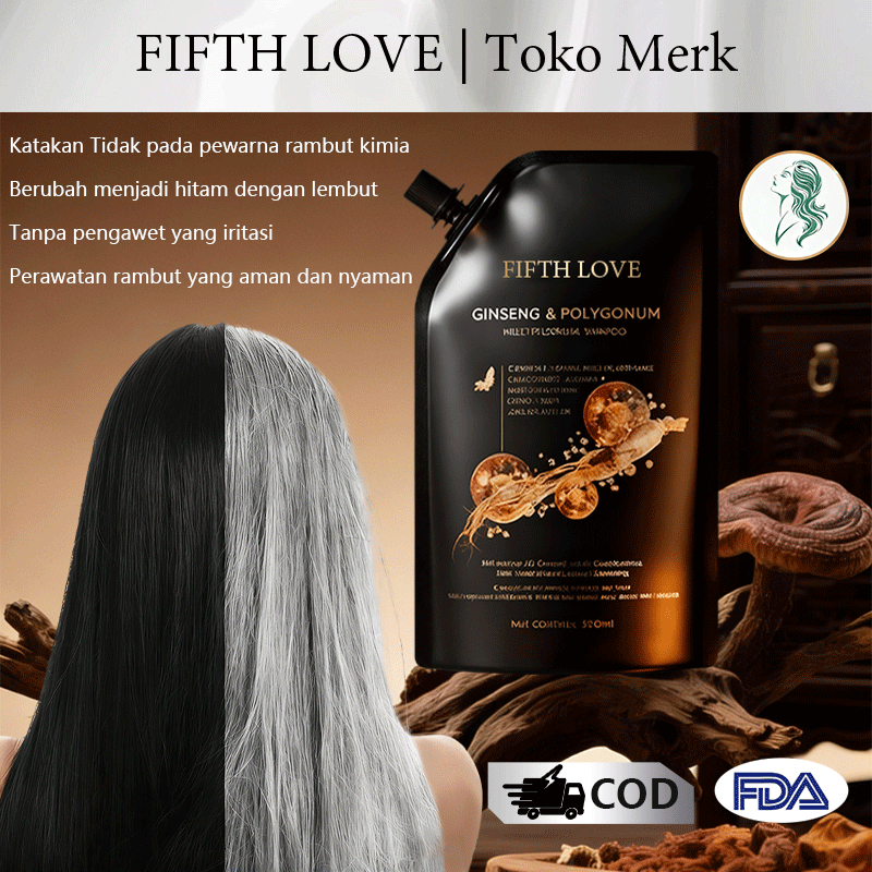 FIFTH LOVE Shampoo Penghitam Rambut 100% Asli, Permanen Hilangkan Rambut Uban,Ubah Rambut Jadi Hitam