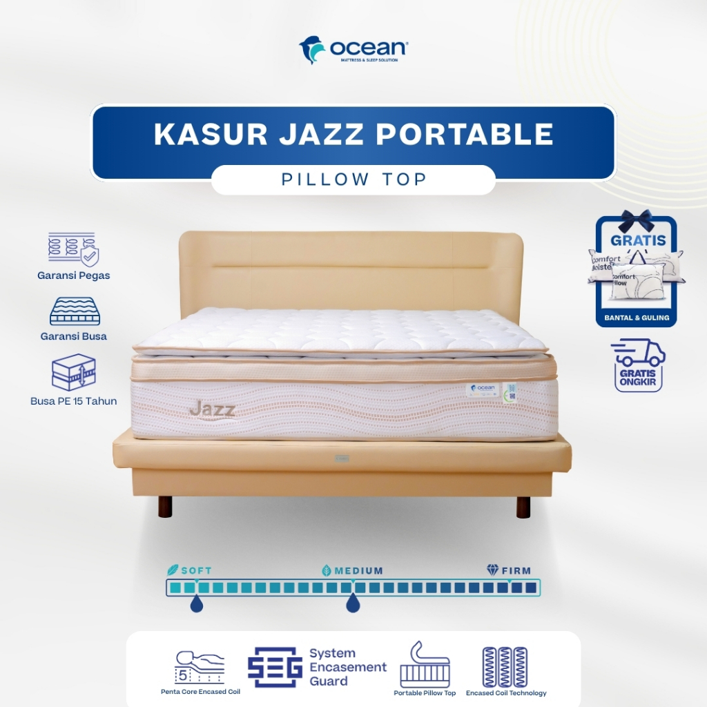 Ocean Spring Bed - Kasur Jazz Portable Pillow Top Soft Medium Feel Garansi 15 Tahun | Matras Tidur