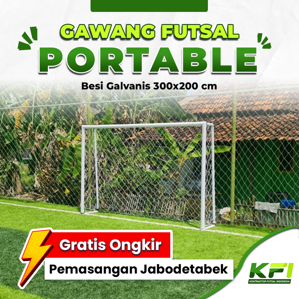 Gawang Futsal Portable Standar FIFA Besi Galvanis 300x200 cm Indoor Outdoor Putih KFI Sport Gratis O