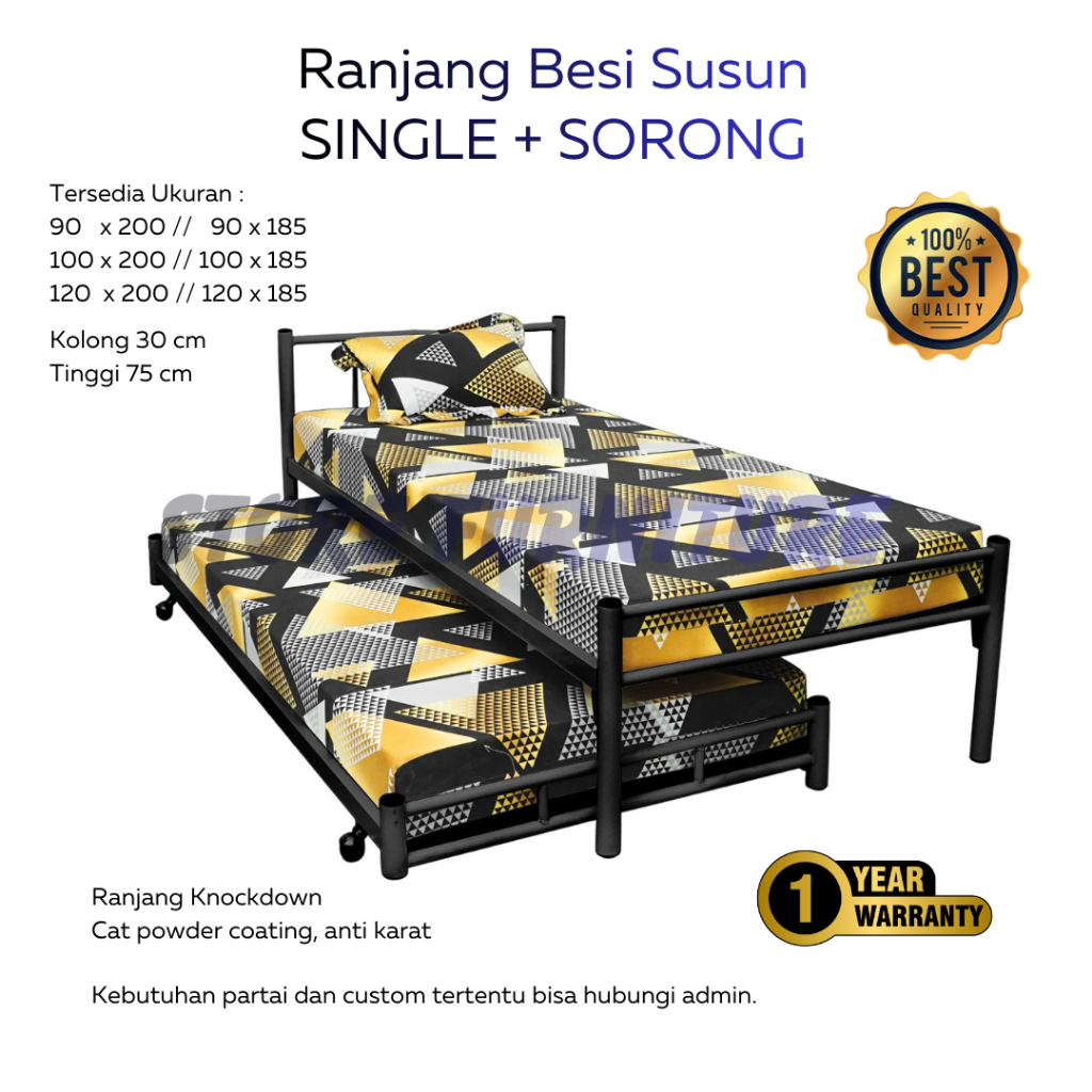 Ranjang Besi Minimalis Single Sorong
