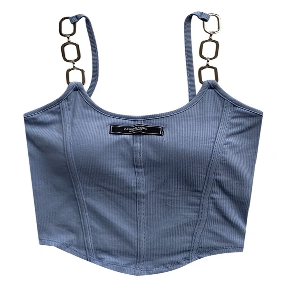 MISS'O BR2170 Baju Atasan Casual Sexy Korean Style CropTop Tali Rantai Bahan Elastis Fit Body Elegan