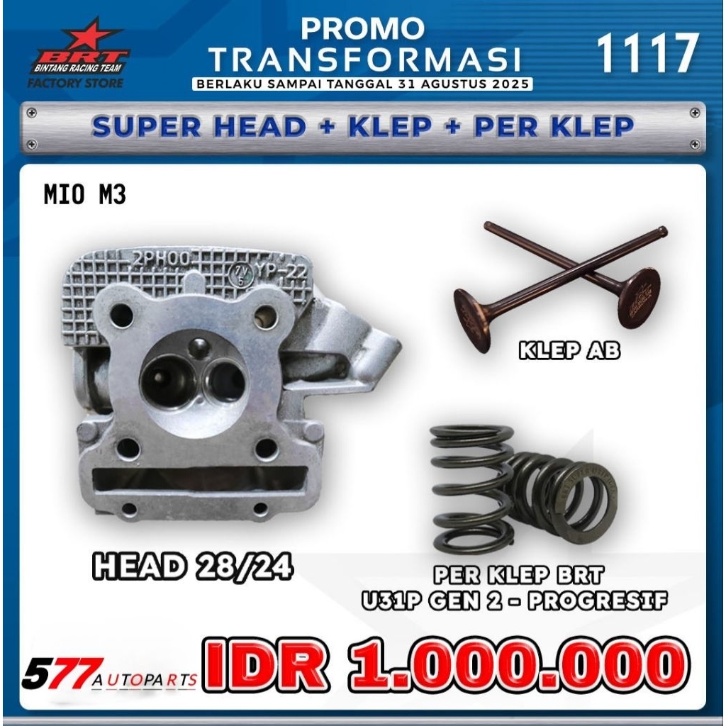 Cylinder Head BRT Porting Cnc Klep 28/24 Mio M3, Mio Z, Mio Soul Gt, Fino, Fazzio, Filano