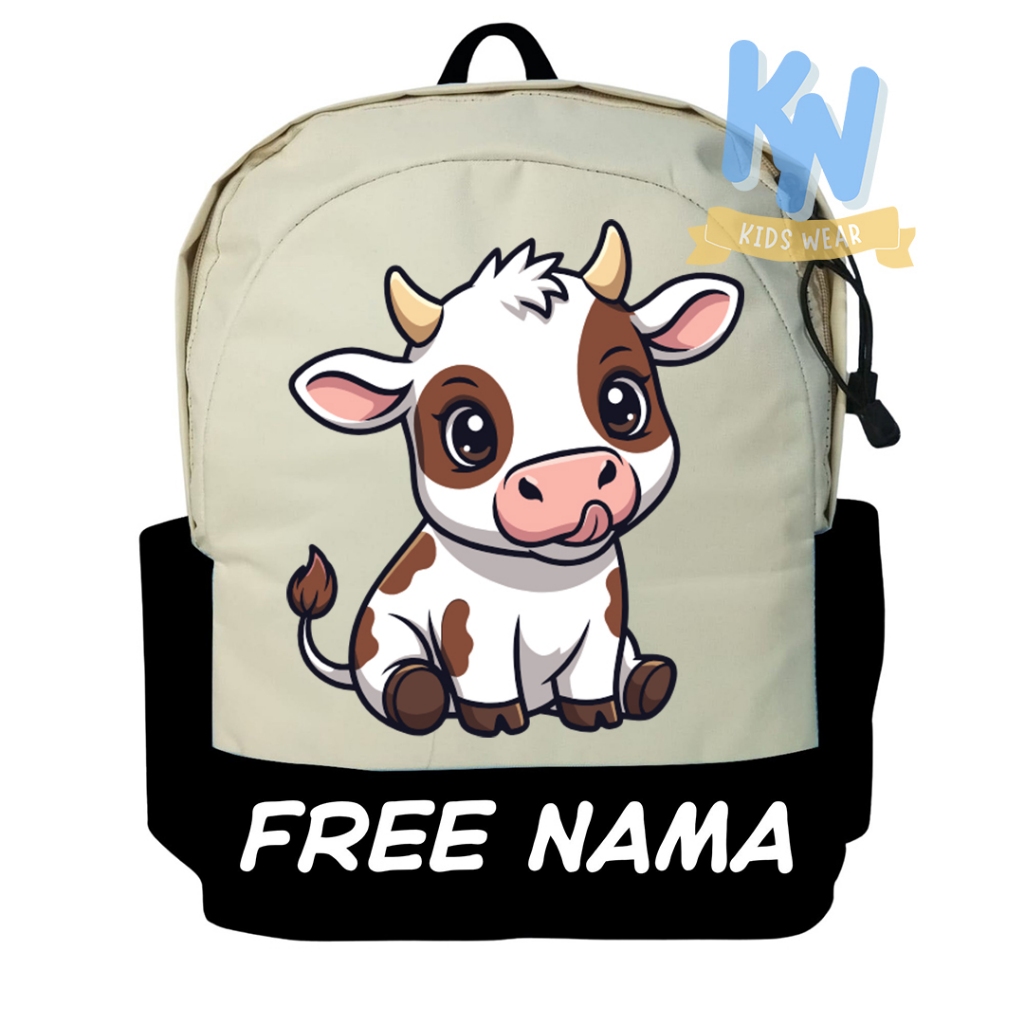TAS RANSEL ANAK GAMBAR SAPI LUCU LAKI LAKI PEREMPUAN TK SD FREE NAMA