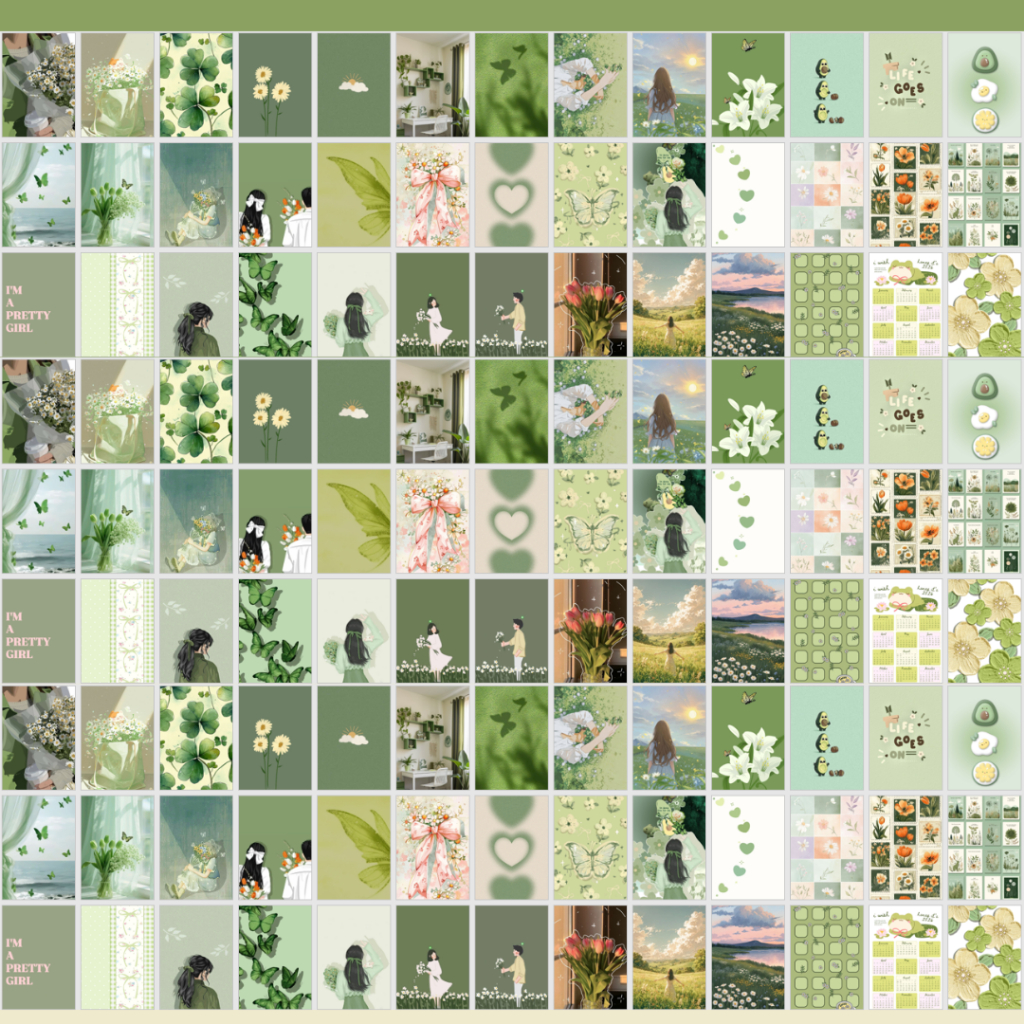 (40 Pcs) STIKER GREEN SAGE Aesthetic POSTER Dinding Hiasan Dinding-STIKER HIJAU Aesthetic_Foto Aesth