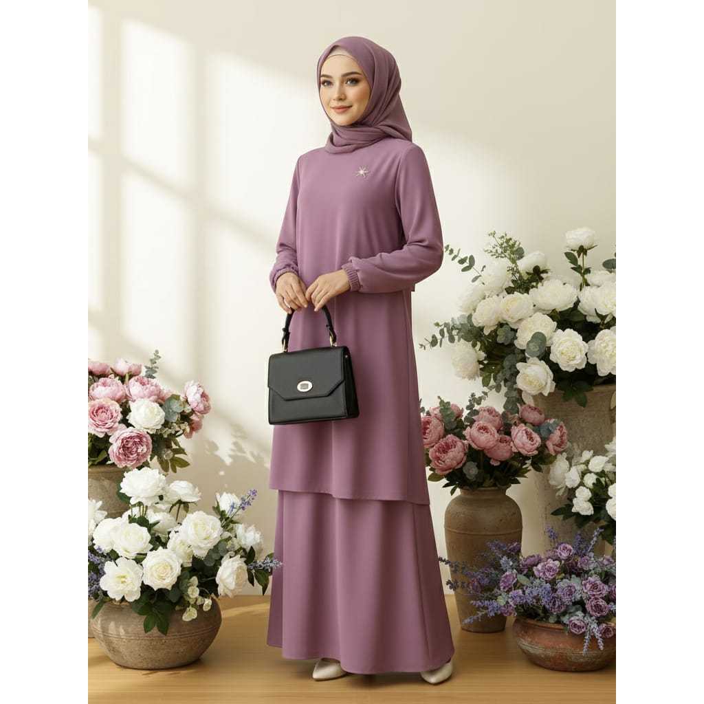 Gamis Malaysia Dewasa Trend Ceruty Babydoll Full Puring LD100-130 Terlaris