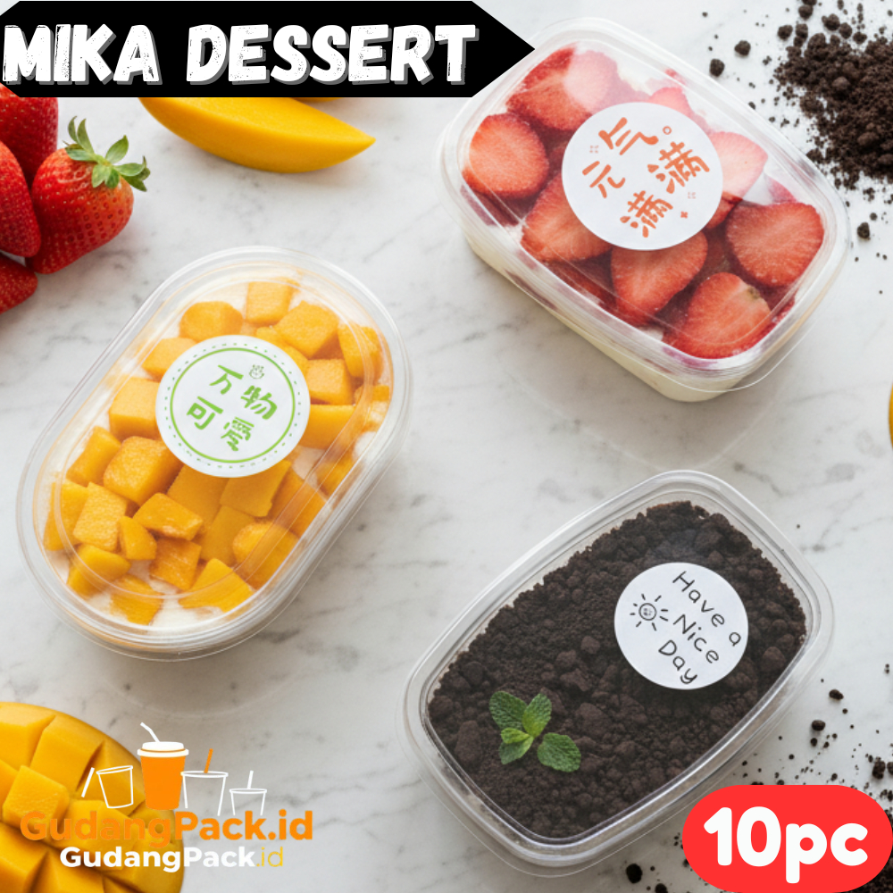 10pc Mika Dessert Korea Oval 350ml / Box Mika Wadah Dessert Korean Tiramisu Cake Kue Puding 350 ml