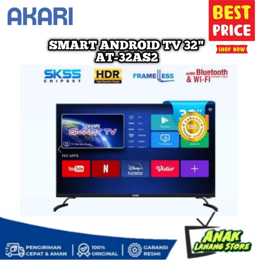 AKARI SMART TV 32 INCH AT-32AS2 ANDROID DIGITAL TV AT32AS2 GARANSI RESMI