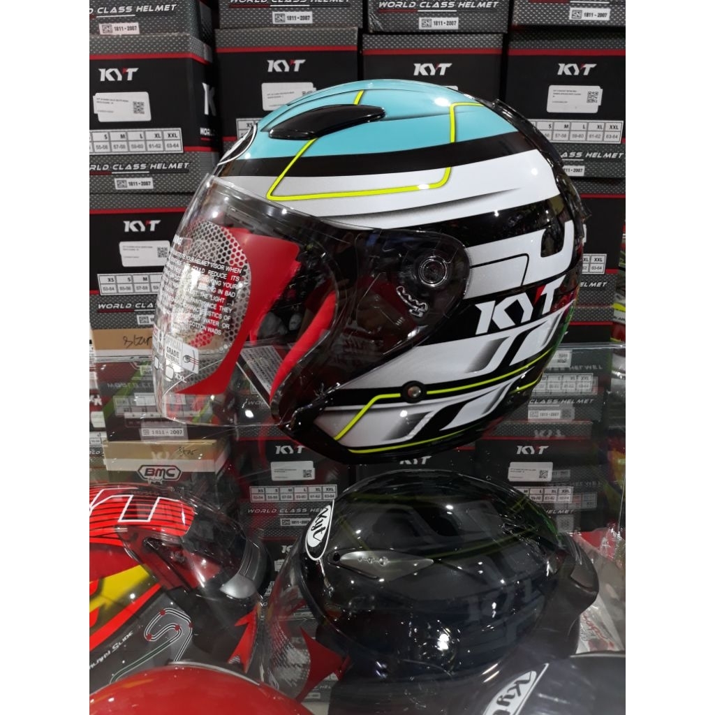 Helm KYT DJ Maru Motif #13 Blueis / Green / Yellow Fluo