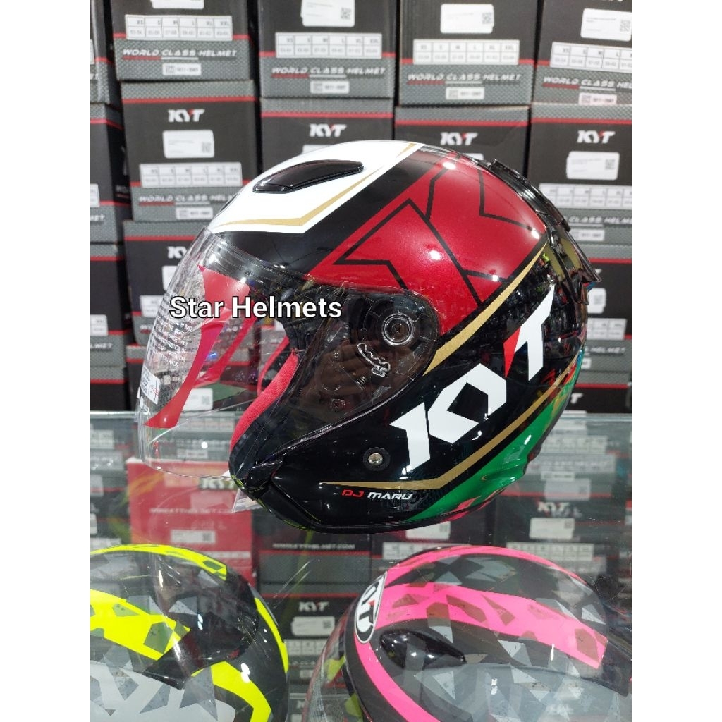 Helm KYT DJ Maru Motif #17 Black / Green / Red Maroon