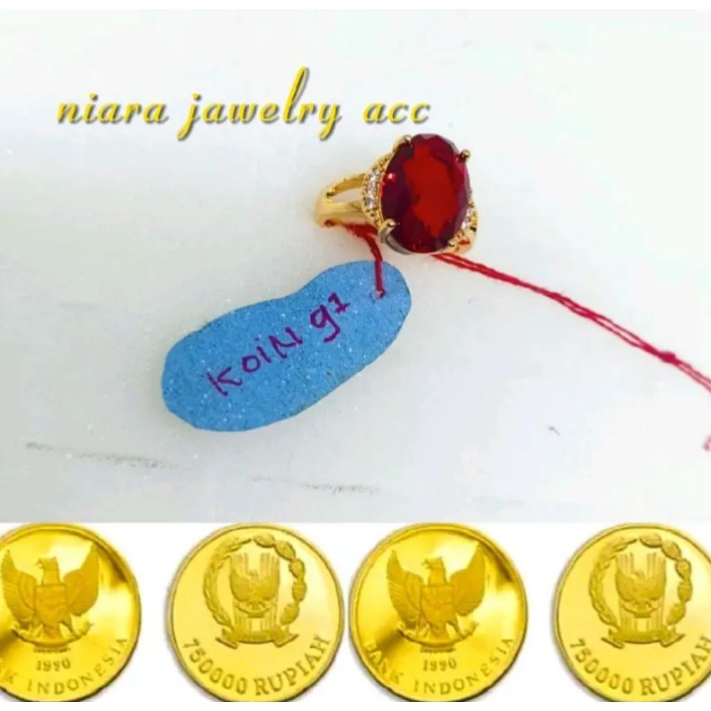 cincin batu permata merah wanita dewasa dari koin 91