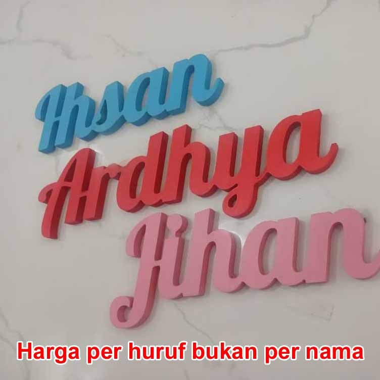 Custom Nama Dekorasi Dinding Tulisan Huruf Latin Sambung Timbul Kayu 6,8,10,13,15,18,20 cm - TS