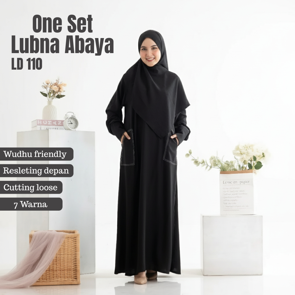 Abaya Wanita One Set | Lubna Abaya Polos Crinkle | Pashmina Included