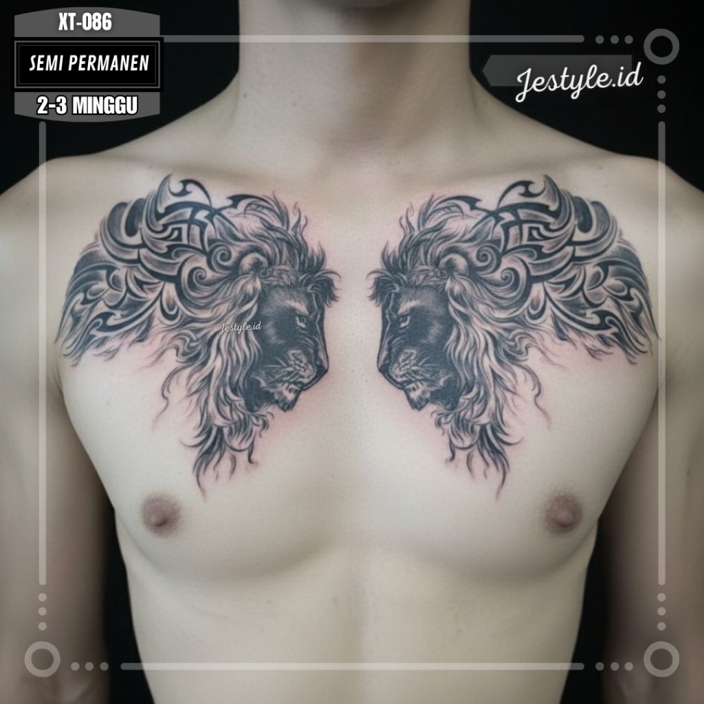 [XT-086] Tato temporer semi permanent tato singa Dada punggung tahan lama