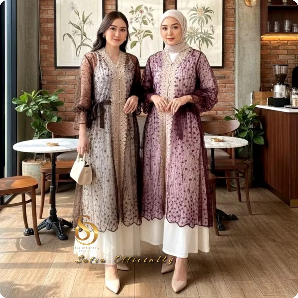 Sofia Officially - Long Dress Outer (ALLUNA) Brokat Premium Mix Renda Giver Busui Kancing Aksen Leng