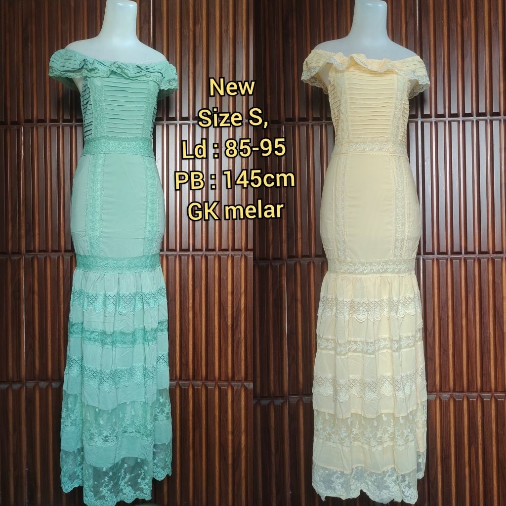 Longdres Sabrina brukat bahan katun adem dress pesta model off shoulder