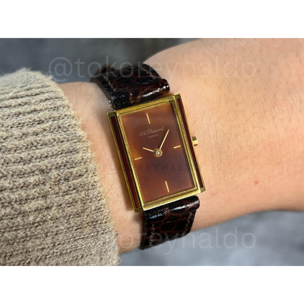 JAM TANGAN VINTAGE 1990’s 5.T DUPONT LAQUE DE CHINE RECTANGULAR VULCAIN COFFE DIAL LX1888