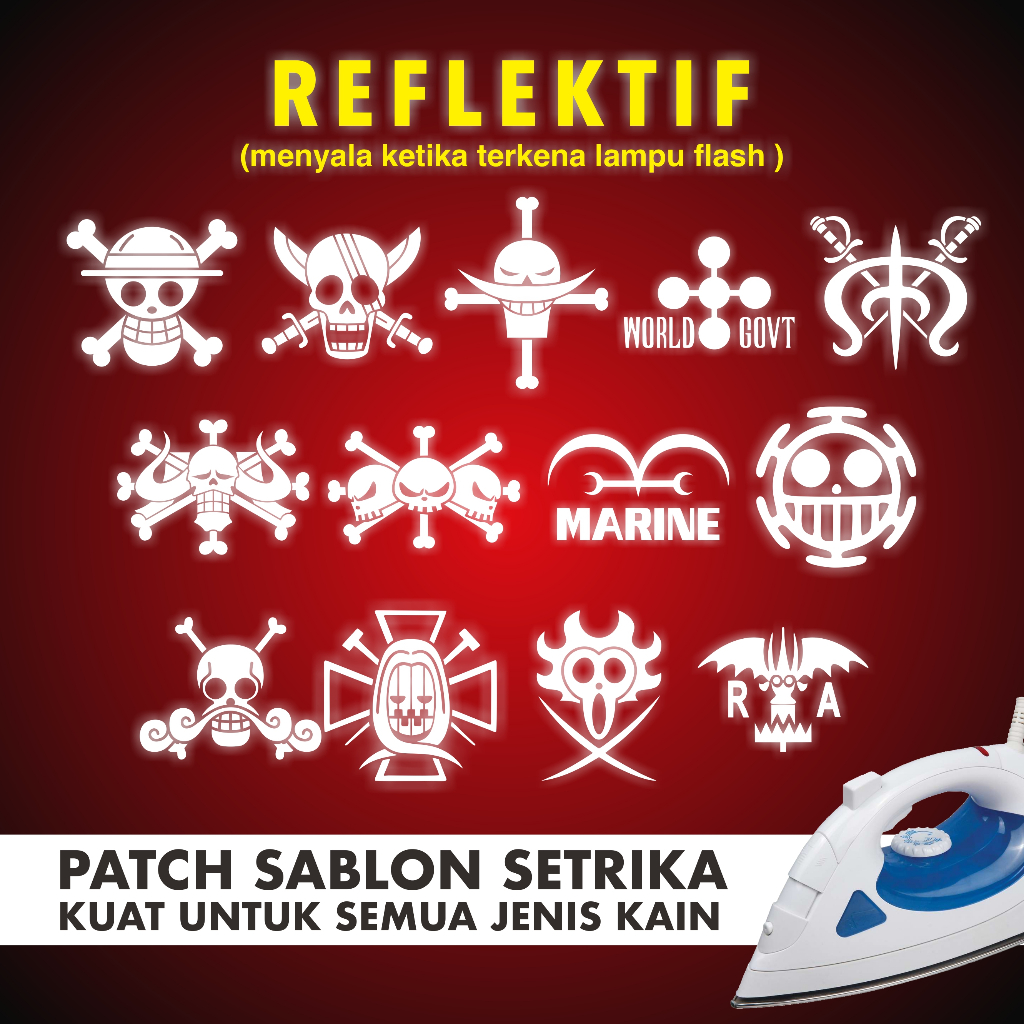 SABLON POLYFLEX Reflektif ONE PIECE / Iron Patch STIKER SABLON JOLLY ROGER luffy Mugiwara Setrika / 