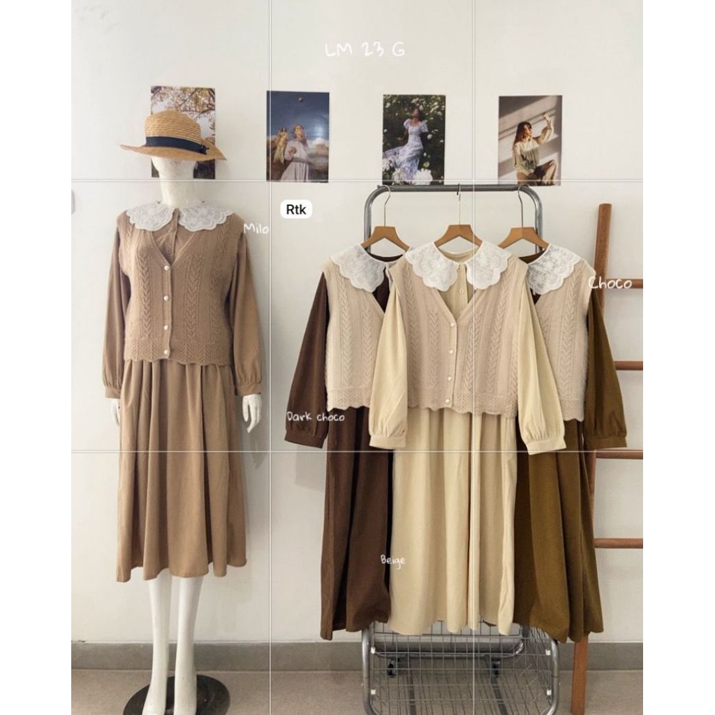 NewArrival#A04.364K-2 Midi Dress Bangkok Import Plus+Rompi-Vest Rajut Premium / LongDress Wanita - B