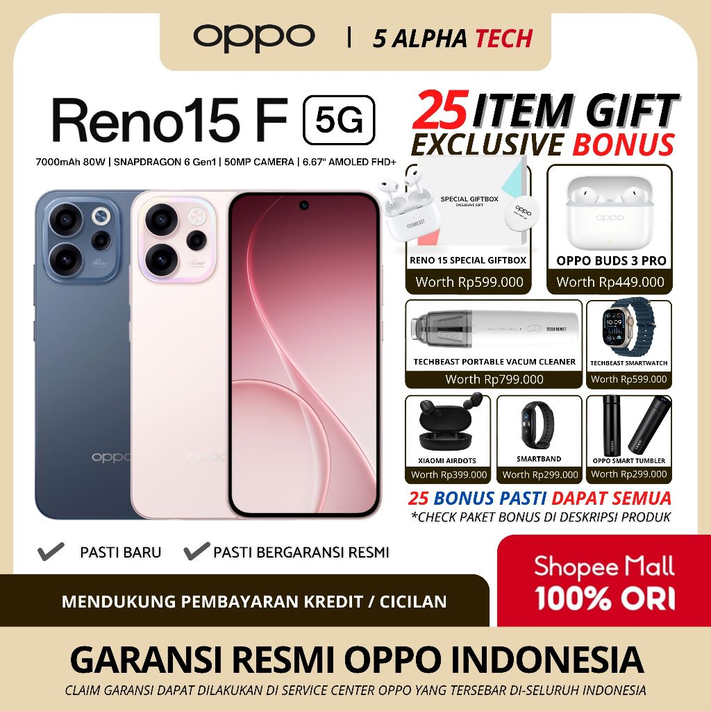 OPPO Reno 15F 5G 12/256GB ( +12GB EXTENDED RAM ) Garansi Resmi OPPO Reno 15 F