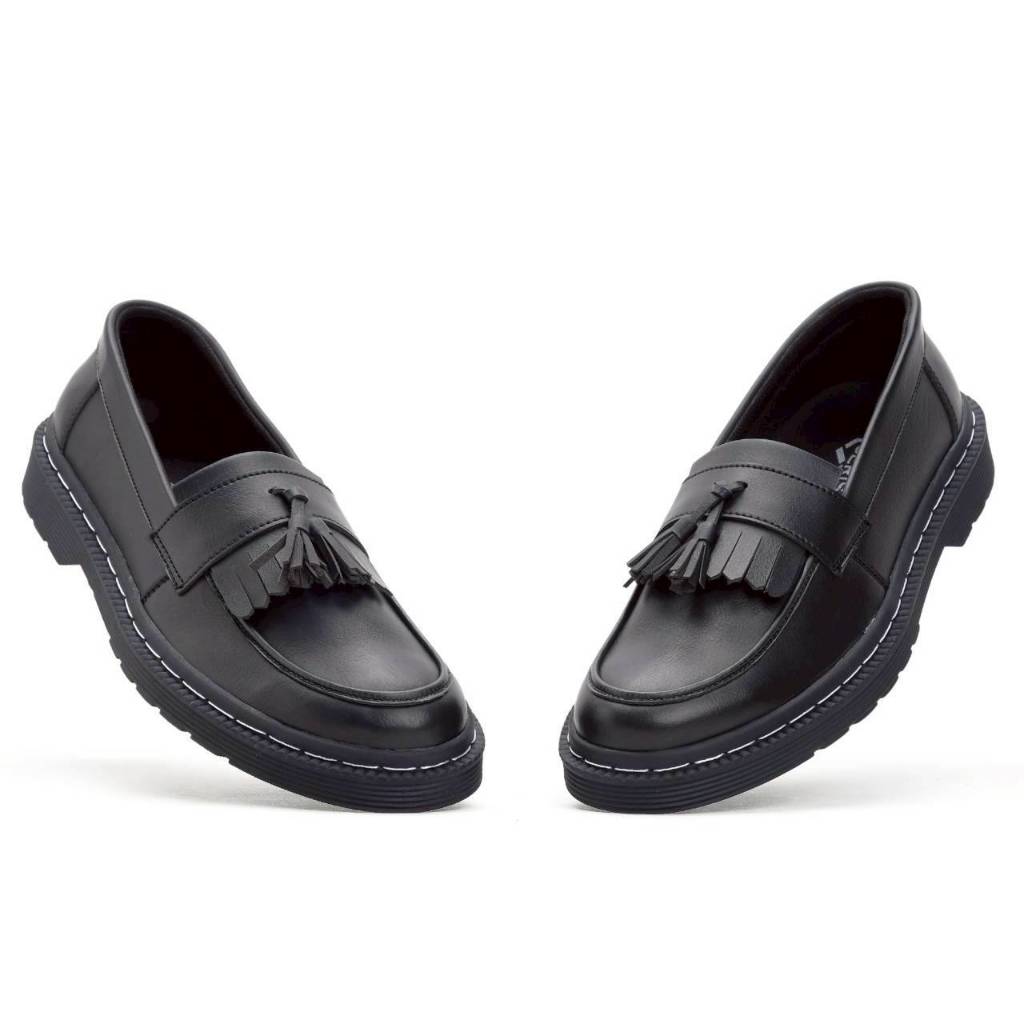 Victor Haye - Sepatu Formal Loafers PU Leather Rubber Hitam Casual Kerja Kantoran