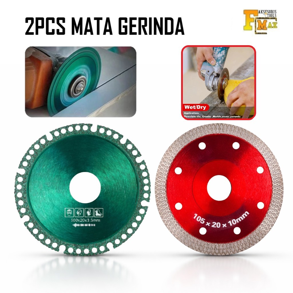 2pcs Mata Gerinda Diamond Multifungsi + Mata Gerinda Potong Keramik Kering dan Basah
