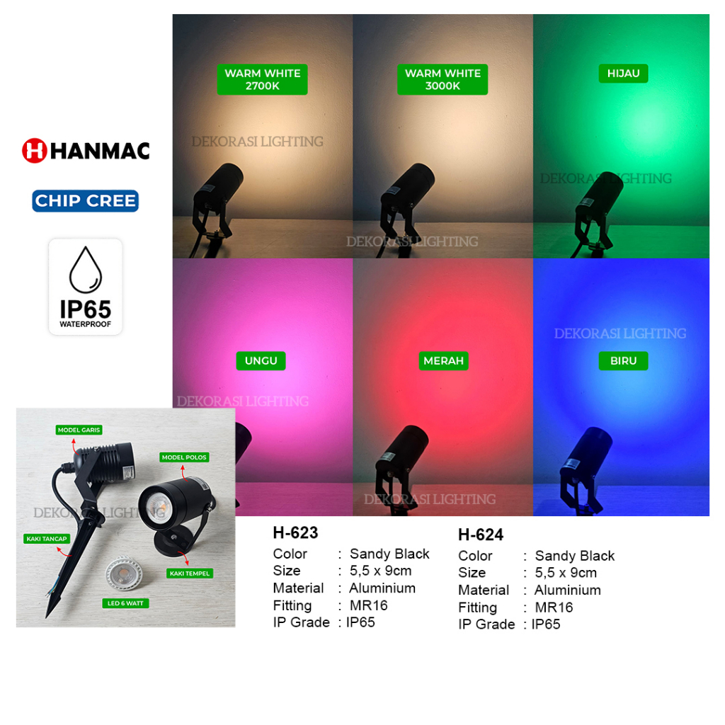 Lampu sorot taman + bohlam led 6w cree premium spotlight kap rumah housing ip65 outdoor waterproof t